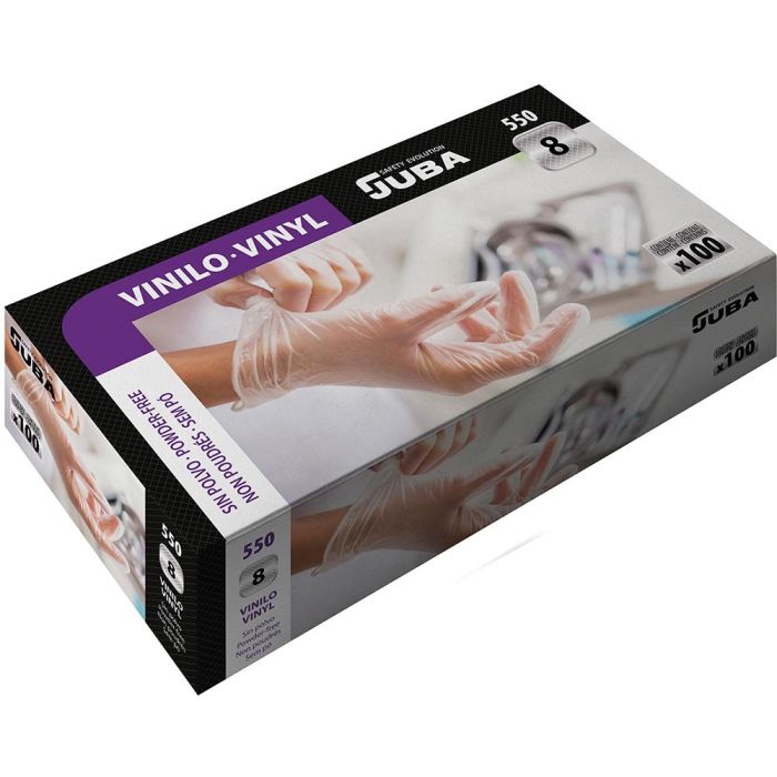 Caja 100 guantes desechables vinilo sin polvo talla 7 juba