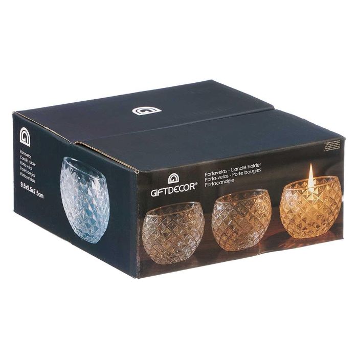 Giftdecor Portavela de Cristal Transparente con Diseño Rombo, Vidrio, Dimensiones: 9.2 cm x 7.5 cm x 9.2 cm (Set de 16)