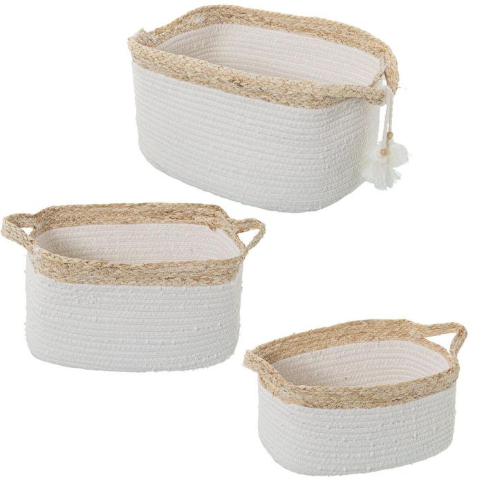 Juego de Cestos Alexandra House Living Blanco Mimbre Ratán Fibra natural 35 x 21 x 21 cm 3 Piezas