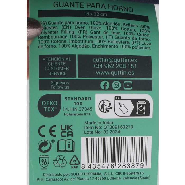 Guante de horno Quttin 18x32 cm - Inde (24 Unidades) 2 Guante de horno Quttin 18x32 cm - Inde (24 Unidades) 2