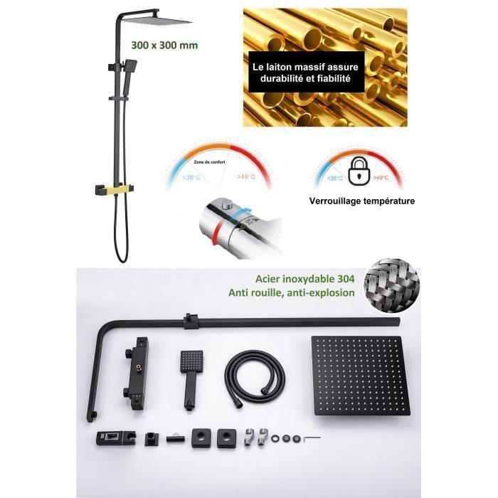 Oceanic Columna de Ducha Termostática Mezclador 38°C Rociador Cuadrado Extraplano 30x30 cm Negro Mate Acero Inox Regulable 2 Oceanic Columna de Ducha Termostática Mezclador 38°C Rociador Cuadrado Extraplano 30x30 cm Negro Mate Acero Inox Regulable 2