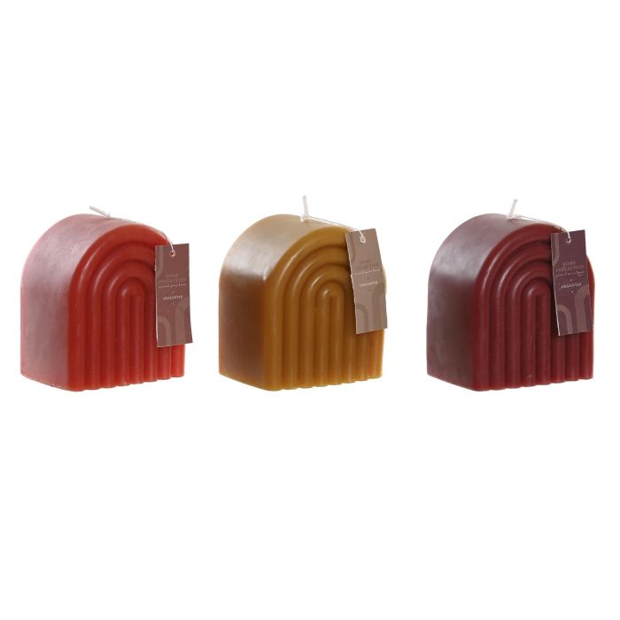 DKD Home Decor Vela Urban de Cera con Arcos, Surtido Colores Terracota Mostaza Rojo, 320 gr, 6x9x8 cm (12 Unidades)