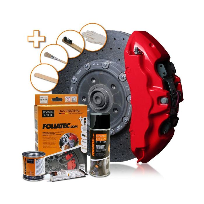Foliatec FO2160 Set Pintura para Pinzas de Freno Rojo 3 Componentes Racing, Resistente a Calor, Químicos y Corrosión, Brillo Duradero para 4 Pinzas