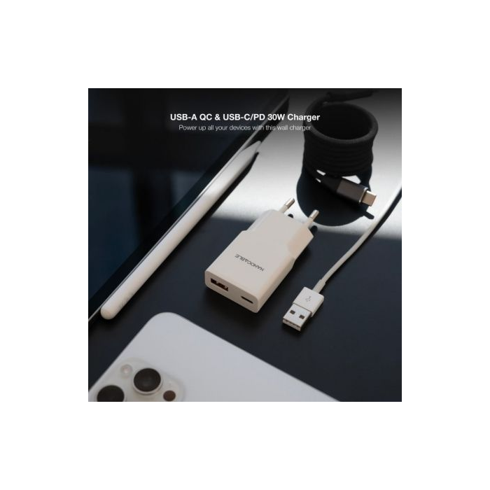 Cargador de Pared Nanocable 10.10.2028/ 1xUSB Tipo-C/ 1xUSB Macho/ 30W/ Blanco 2