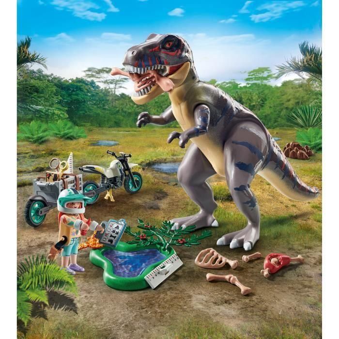 Playmobil 71524 T-Rex y Rastreador con Motocicleta y Remolque - Gran Set de Aventura Dino Tyrannosaurus Rex +4 Años 1