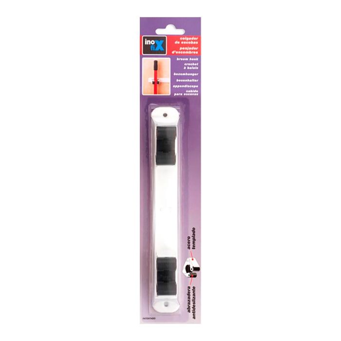 Inofix Colgador doble para escobas 3033-2-000, metal blanco con tornillos incluidos 1