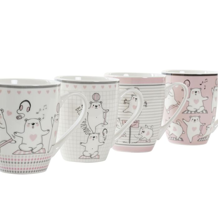 DKD Home Decor Mug Kids Rosa Blanco Porcelana 350ml con Osos (12 Unidades) Apto Microondas y Lavavajillas 8 x 11 x 12 cm 1