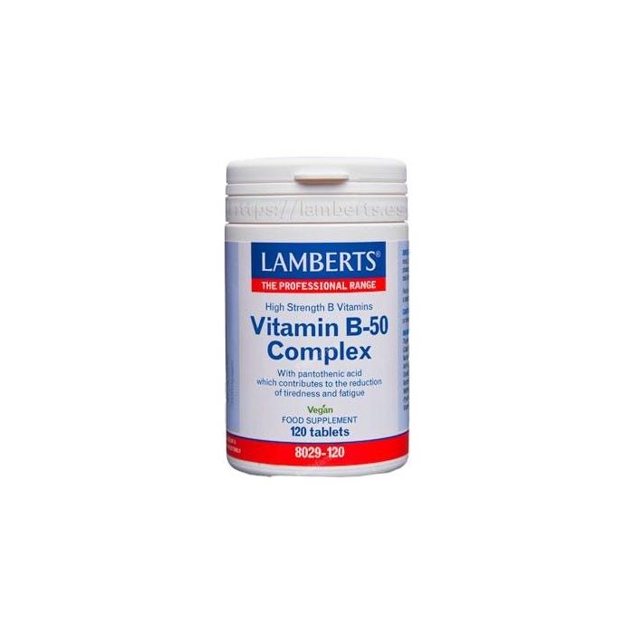 LAMBERTS Complejo Vitaminas B-50, 120 tabletas. Reduce cansancio, apoya sistema inmune y función psicológica.