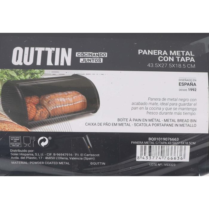 Panera de metal con tapa Quttin 43.5 x 27.5 x 18.5 cm (3 Unidades) 3 Panera de metal con tapa Quttin 43.5 x 27.5 x 18.5 cm (3 Unidades) 3