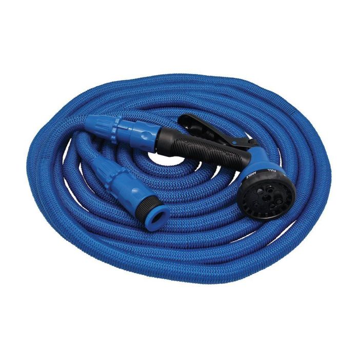 Altadex Manguera Extensible Xpansy Pro, 7.5 m, Azul, Ø12 mm, Resistente hasta 8 Bar, con Pistola de Riego 7 Funciones, Conector Rápido y Adaptador