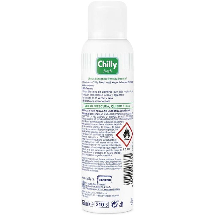 Chilly FRESH desodorante vaporizador 150 ml Desodorante larga duración protección 48h mujeres aroma té verde y lima