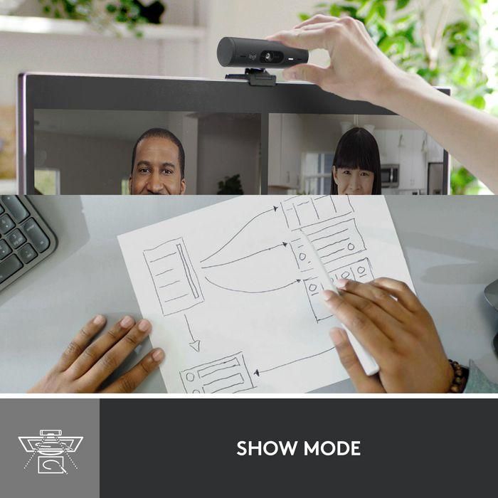 Logitech BRIO 500 Webcam Full HD 1080p 60fps Grafito con Autoenfoque y Micrófono para Videoconferencias 8