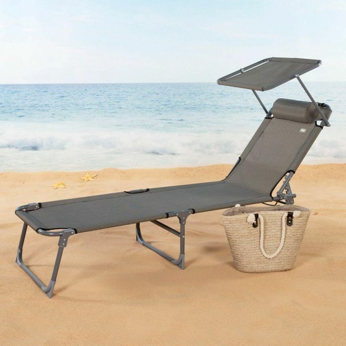 Tumbona plegable con parasol textileno gris aktive 193x53x30/75 cm 5 Tumbona plegable con parasol textileno gris aktive 193x53x30/75 cm 5