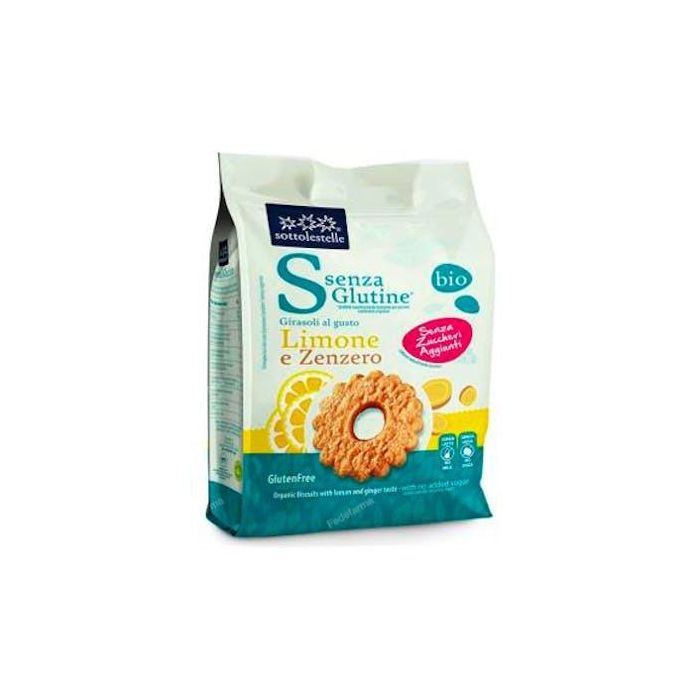 SOTTOLESTELLE Galleta de Avena y Arroz Bio sin Gluten y sin Azúcar Sabor Limón Jengibre 250g