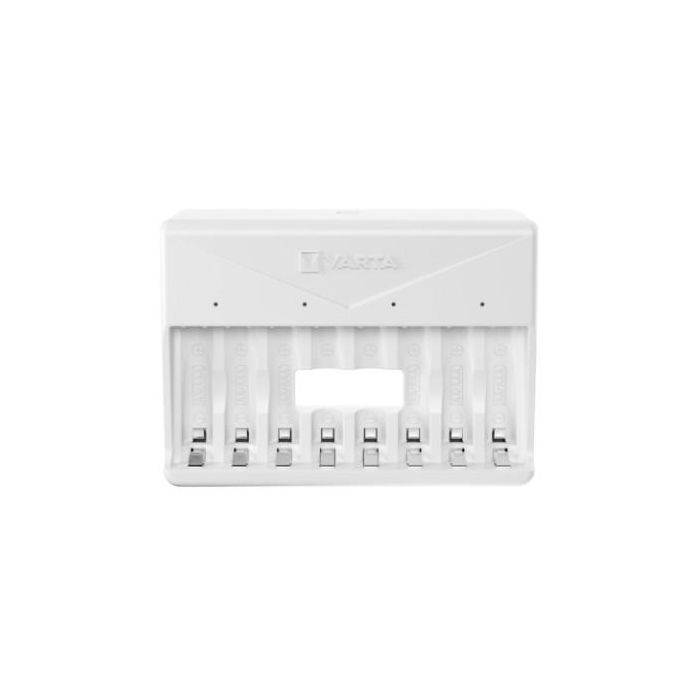 Varta 57659 101 401 Cargador de pilas recargables, Multi, NiMH, 8 baterías, para pilas AA y AAA, protección cortocircuito, blanco 1