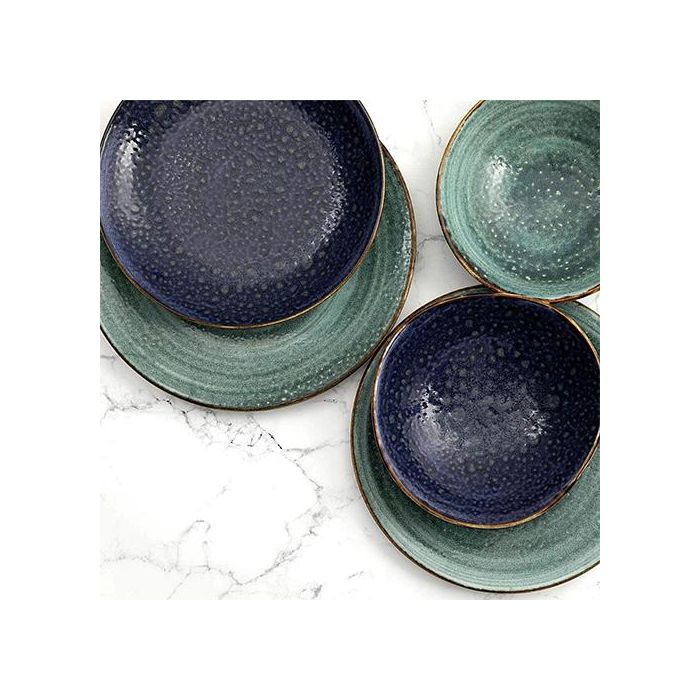 SUMMA Plato Llano MOON BLUE 25 cm - Vitro Porcelana para Vajilla, Apto Lavavajillas y Microondas (Set de 6)