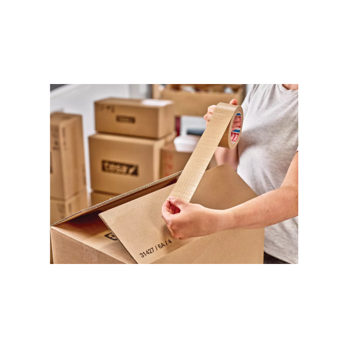 TESA 60013-00000-00 Pack 6 Rollos Papel Marrón Cinta Embalaje Reforzado Filamentos Fibra Vidrio 25m x 50mm 2