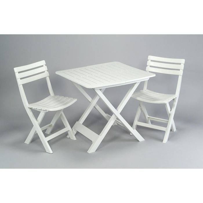 Set jardin mesa y dos sillas plegables blanco