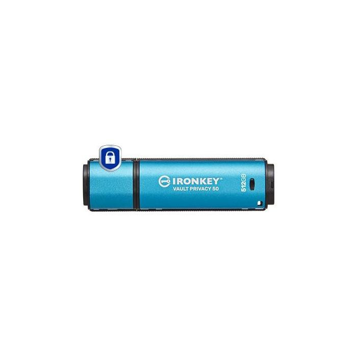 Kingston IronKey Vault Privacy 50 USB 3.2 Gen 1 – 512GB 310MB/s, Cifrado AES-256 FIPS 197, Resistente al Agua IPX8