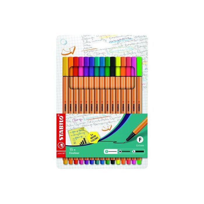 Stabilo Rotuladores Point 88 Colores Surtidos 5 Neón Estuche 15 Unidades