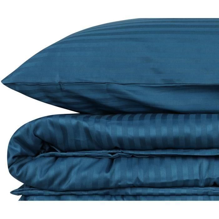 Juego de cama - 1 funda nórdica 220x240 cm + 2 fundas de almohada 60x60 cm - 100% algodón satén - Azul 3 Juego de cama - 1 funda nórdica 220x240 cm + 2 fundas de almohada 60x60 cm - 100% algodón satén - Azul 3