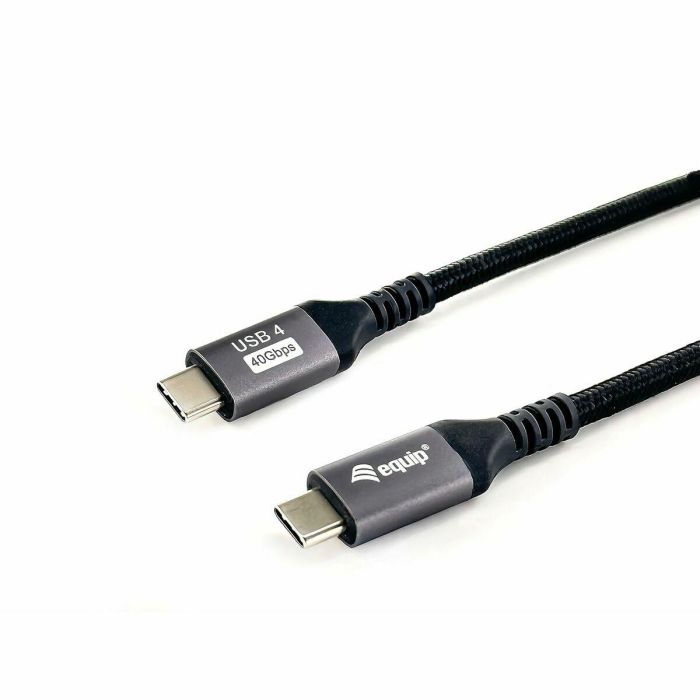 Equip Cable USB-C USB4 Gen3 Macho Macho 40Gbps 8K/60Hz 240W Con Chip E-Mark Color Negro 1.2m Malla algodon trenzado Carcasa Conector Aluminio 5