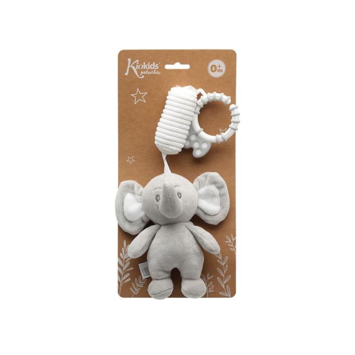 KioKids Peluche Sonajero Elefante Mordedor Colgable Juguete Sensorial Suave Poliéster Gris Bebés +0 Meses Dolci Amici 4