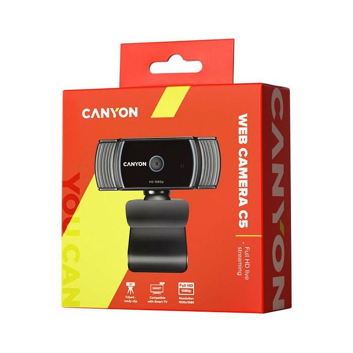 Canyon Webcam C5 Full HD 1080p, Autoenfoque, Micrófono Incorporado, Negro