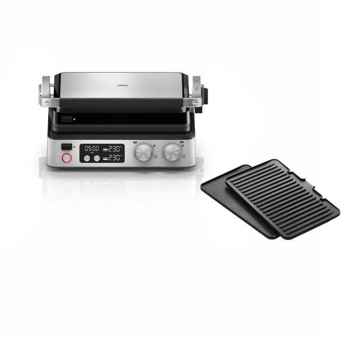 Braun BRA1697703395607 Parrilla multifunción Multi Grill 7, 2000 W, 3 posiciones de calentamiento, Negro/Acero