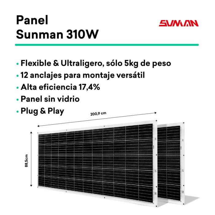 TORNASOL Kit solar autoinstalable 600W,x2 paneles solares monocristalinos ultraligero IP68 8