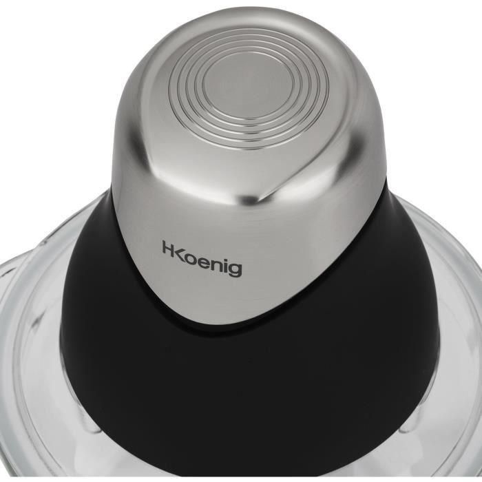 H.Koenig LEO8 Mini Picadora Eléctrica Compacta 320W con Bol de Cristal 1L y Cuchillas de Acero Inoxidable, Negro mate y cromo 4