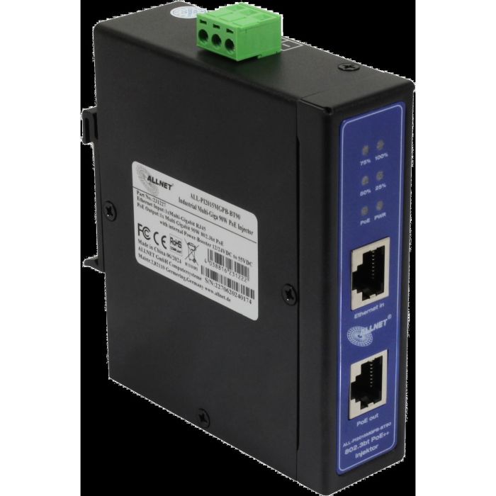 Z ALLNET PoE Injektor Industrial MultiGigabit • PoE BT mit Power-Booster (15.4W/30W/90W) • DIN •ALLNET PoE Injekt Metallgehäuse • ALL-PI2015MGPB-B 1