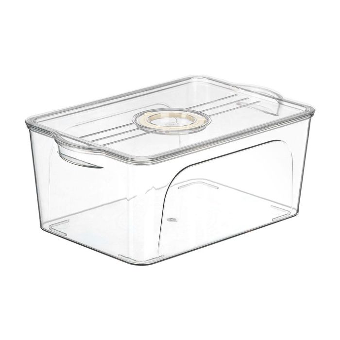 Kinvara Organizador de nevera con tapa, grande, de plástico PET/PP, blanco/transparente, 30x12.5x19.2 cm (Set de 12) 1