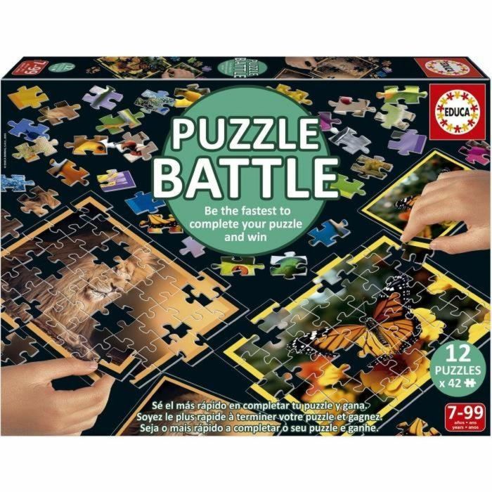 EDUCA EDU1747759505539 Puzzle Battle Jr Natura - 12 puzzles de 42 piezas con temática de naturaleza para niños +7 años