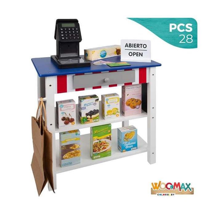Woomax Supermercado de Madera con 25 Accesorios y Caja Registradora Eléctrica 48x30xh70 cm 8