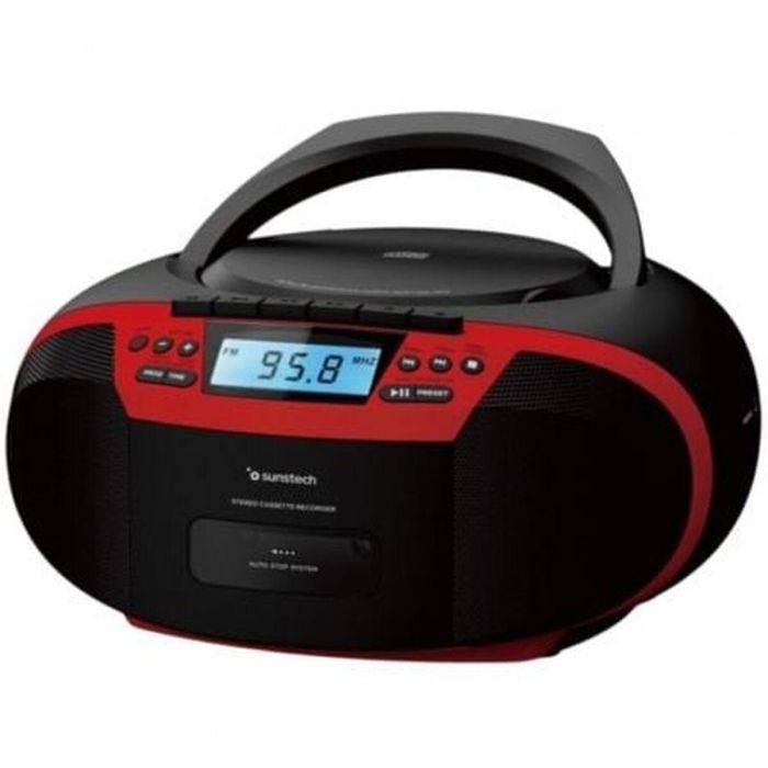 Sunstech CXUM54BTRD Radio CD Cassette Bluetooth USB FM Portátil Rojo con Altavoces Dinámicos y Pantalla LCD