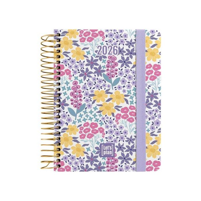 Agenda Anual (2026) Grafoplas Design Espiral Tapa Extra Con Goma A6 150X120 S/V Bloom