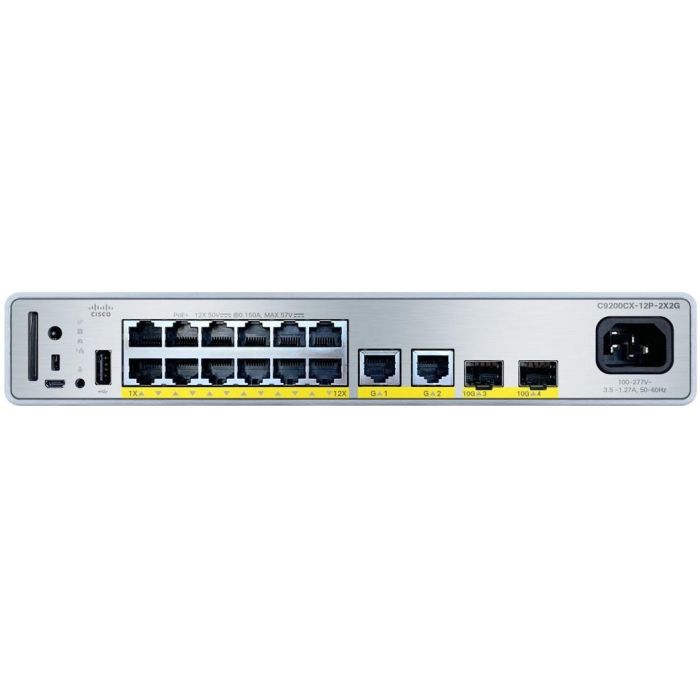 Cisco C9200CX-12P-2X2G-A Catalyst 9000 Compact Switch, Gestionado, 12 Puertos Gigabit Ethernet PoE, Montaje en Rack, Apilable