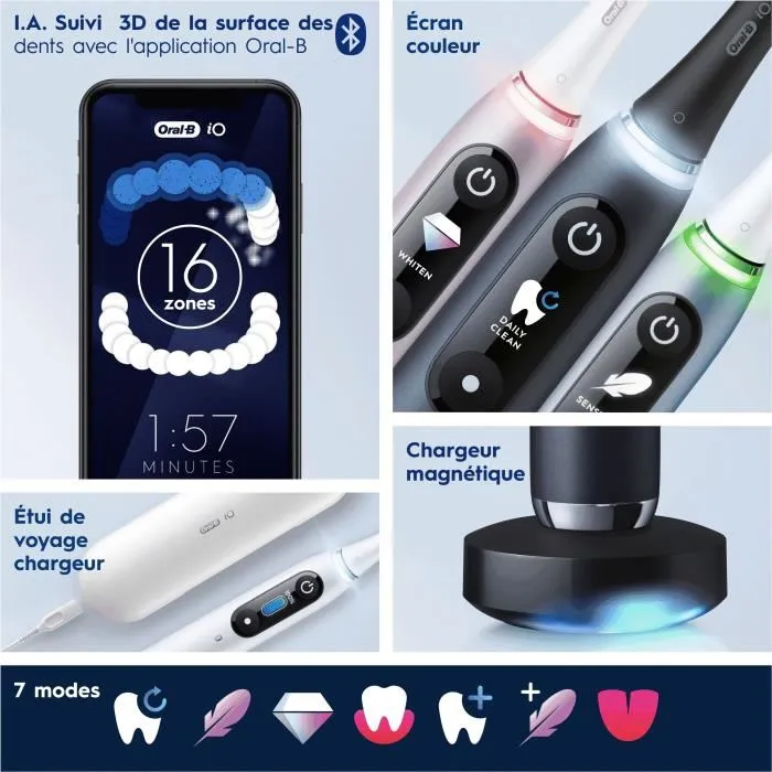 Oral-B IO 9 Cepillo de dientes eléctricos negros Bluetooth conectado con 1 cepillo, 1 cargador y 1 bolsa magnética 4