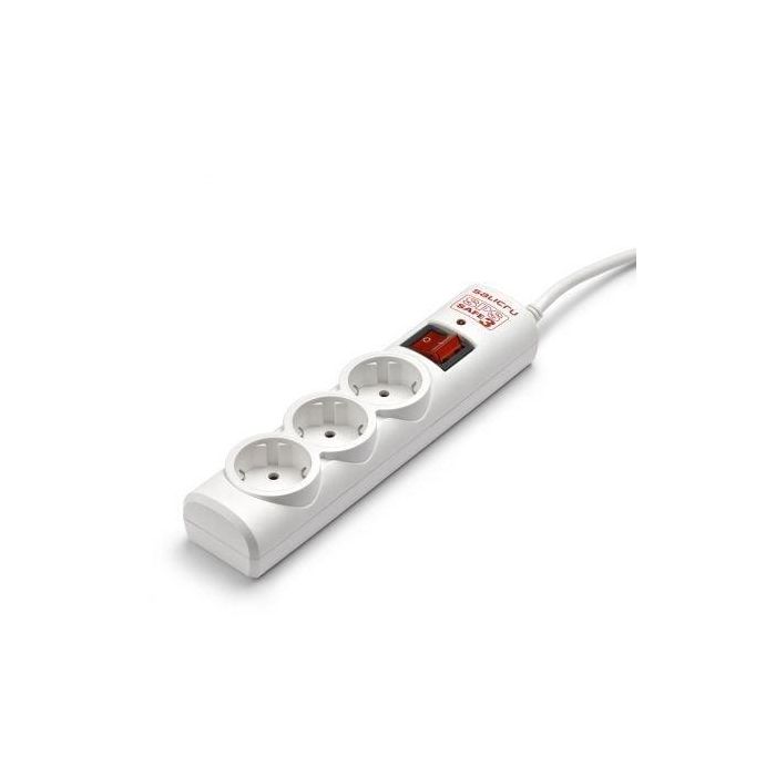 Salicru 680BA000001 Regleta SPS SAFE 3 Tomas Schuko con Interruptor, Protección Sobretensiones, Cable 1.5m, Blanca, Fijación Mural