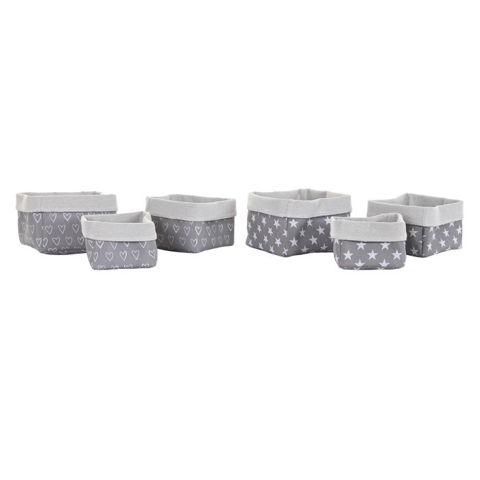 DKD Home Decor Pack 2 Sets de 3 Cestas de Almacenamiento y Decoración para Hogar Algodón y EVA Gris Blanco 23x23x16 cm 3