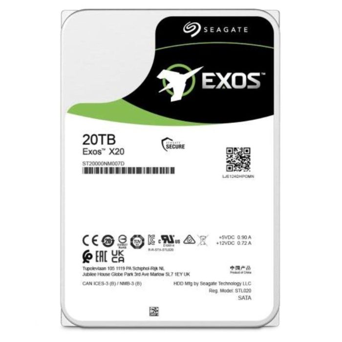 Seagate Enterprise Exos X20 Internal Hard Drive 20 Tb 7200 Rpm 3.5" Serial Ata Iii ST20000NM007