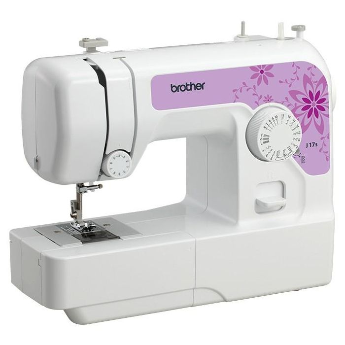 Brother J17s Máquina de coser mecánica para principiantes, 17 funciones de costura, ojal 4 pasos, iluminación LED, fácil de usar, ideal tejidos variados.