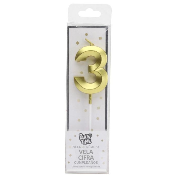 Vela Aniversario Cifra 3 Oro Party Time 2
