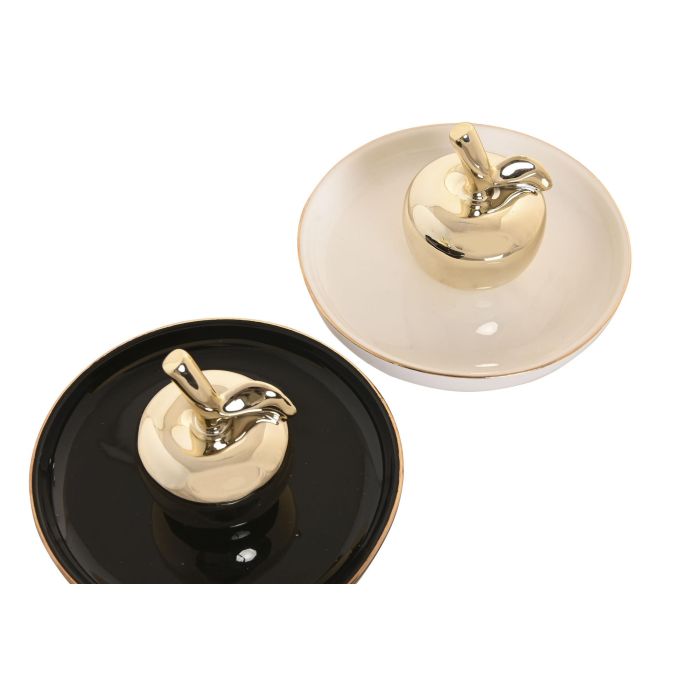 DKD Home Decor Anillero Blanco Negro Porcelana 13 x 13 x 7.5 cm (6 Unidades) 2