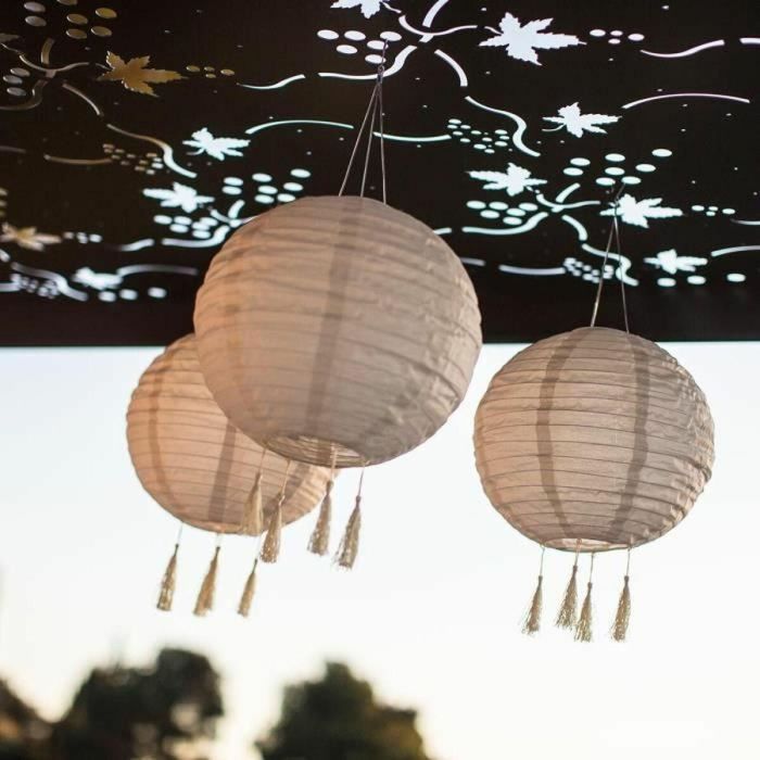 Lumisky LUM3760093541817 Juego de 3 faroles solares Himalaya Ø30cm Beige, crema y boda festiva LED blanco cálido 3