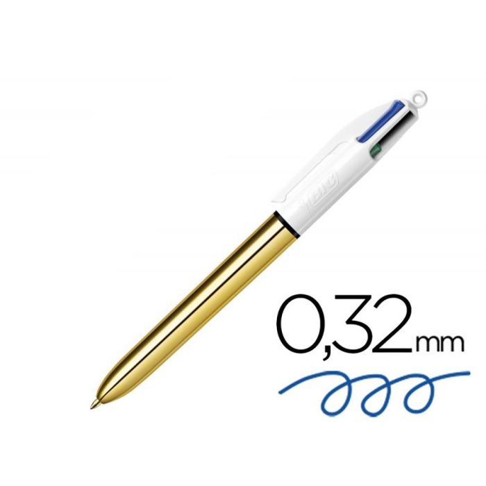Bic Bolígrafo retráctil 4 en 1, punta 1 mm, trazo 0.4 mm, tinta azul/negro/rojo/verde, cuerpo dorado