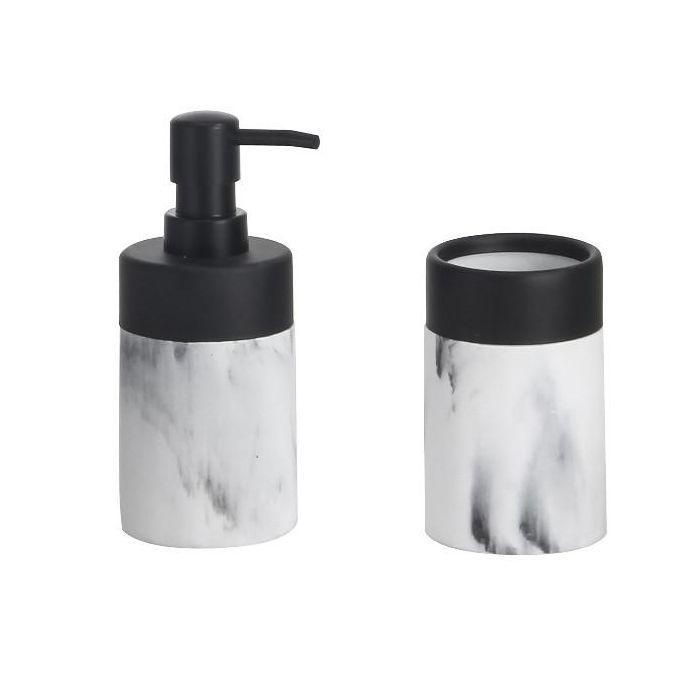 Baño Moderno DKD Home Decor Blanco Negro 7.2 x 16.4 x 7.2 cm Set de 2