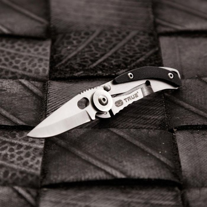 True Skeletonknife Navaja Pequeña Minimalista Plegable Diseño Plateado y Negro con Llavero 7