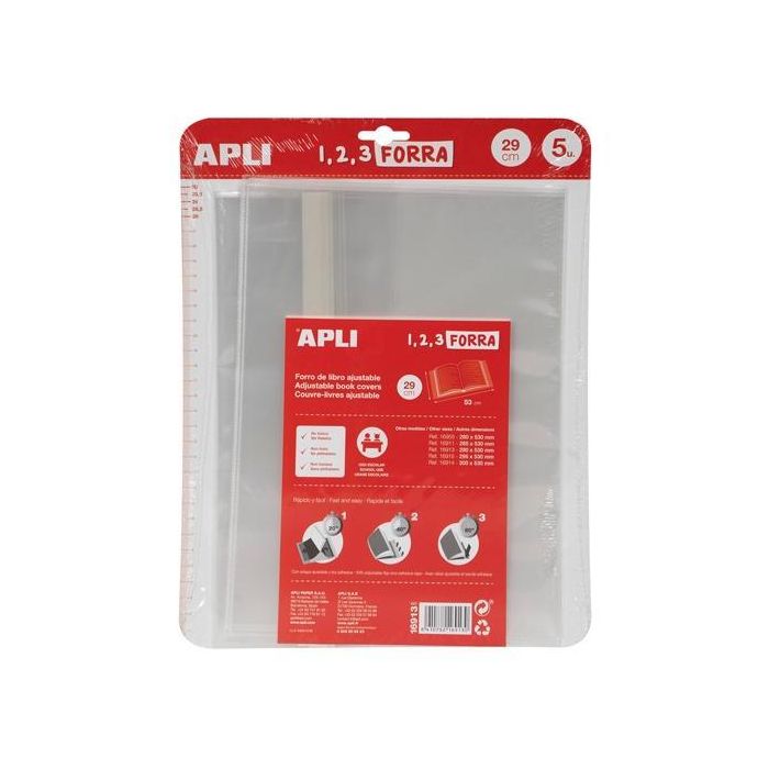 Apli Forro De Libros Con Solapa Ajustable 290 mm Pp 75 Micras Blíster 5 Ud Apli Forro De Libros Con Solapa Ajustable 290 mm Pp 75 Micras Blíster 5 Ud